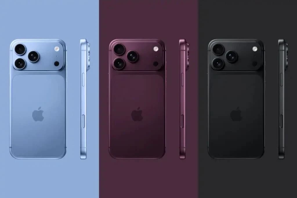 Cztery warianty kolorystyczne obudowy iPhone 18 Pro ustawione obok siebie na jasnym tle